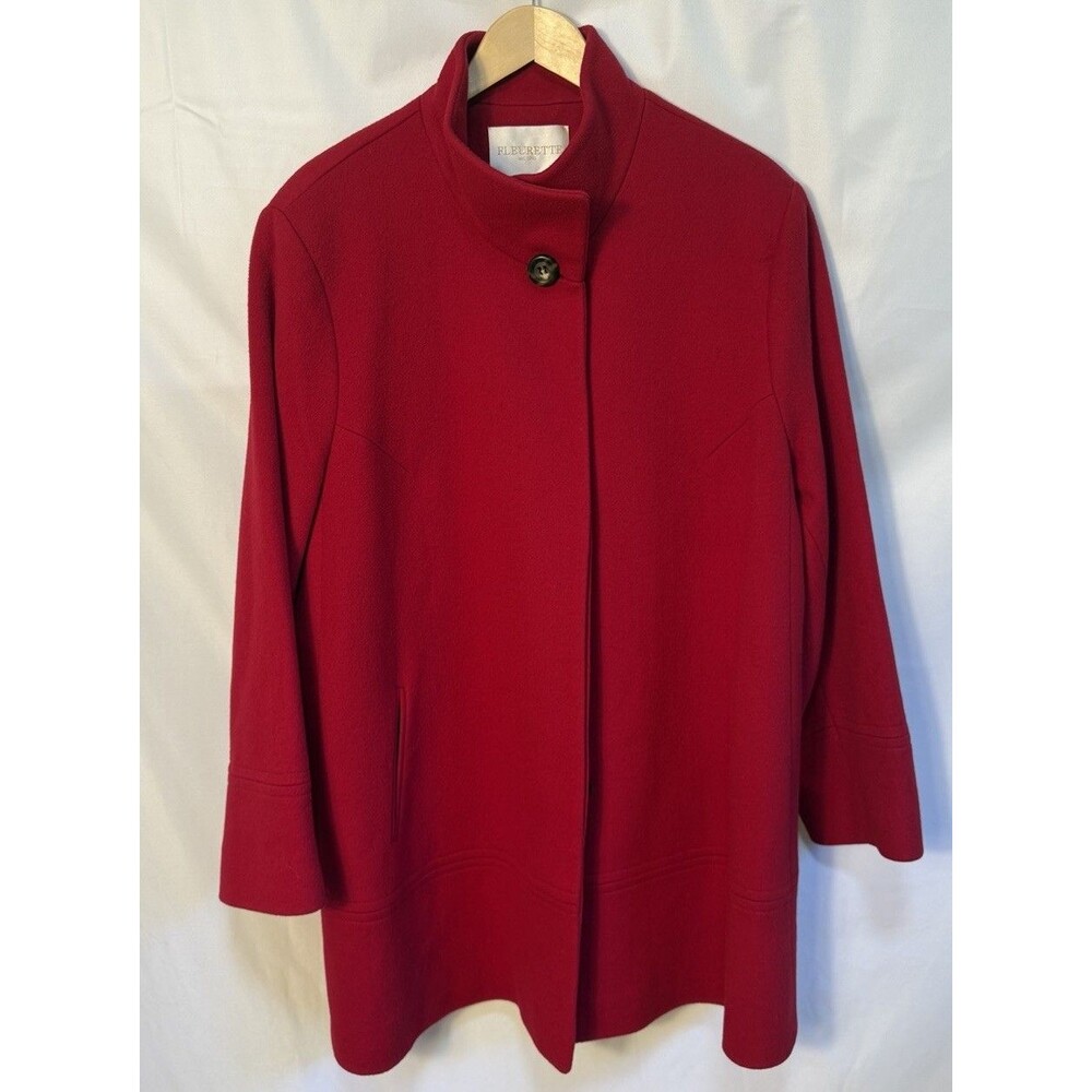 Womens Fleurette Wool Coat Red 22  Made USA Luxurious NWOT Designer